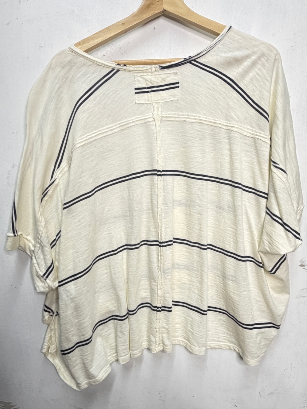 Free People Cream V-Neck Tunic with Navy Stripes medium - Picture 2 of 6